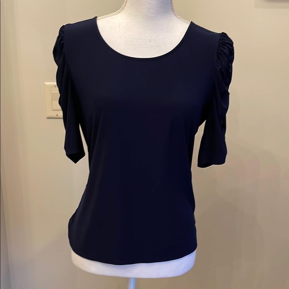 CeCe Navy Ruched Sleeve Blouse
